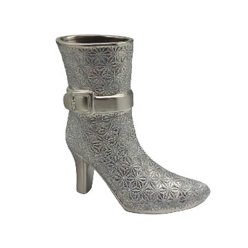Gilde high heel ceramic vase in silver, 24cm tall, featuring a sleek, modern design with a high heel shape.