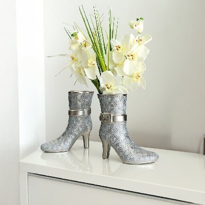 Silver Gilde high heel ceramic vase, 24cm tall, with a sleek high heel design and smooth finish.
