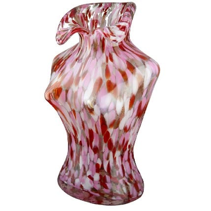 Pink Gilde Glassart vase with Corinna woman motif, 30cm tall, featuring intricate glasswork and artistic design.