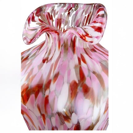 Pink Gilde Glassart vase featuring a Corinna woman motif, standing 30cm tall with intricate design details.