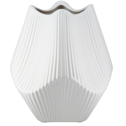 White Gilde Lamellen ceramic vase, 18cm tall, featuring a modern lamellen design, perfect for decorative floral arrangements.