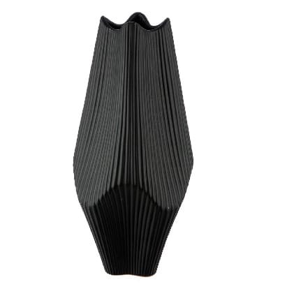 Black Gilde Lamellen ceramic vase, 30cm tall with a modern layered design, perfect for contemporary home decor.