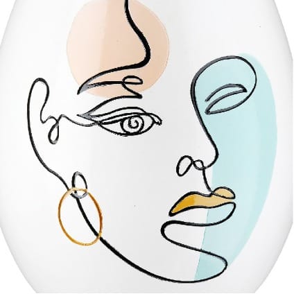 White Gilde bulbous face motif resin vase, 28cm tall, with a detailed facial design, perfect for decorative display.