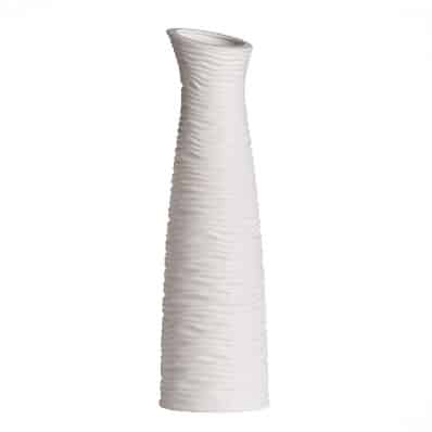 White ceramic Gilde Ripple Vase, 46cm tall, with a textured rippled design, perfect for elegant home decor.