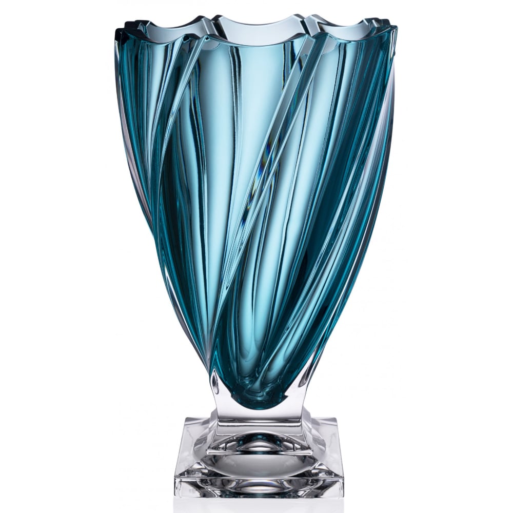Aquamarine Bohemia Crystal Ponti Vase, 330mm tall, with elegant shape and textured glass finish in a vibrant blue hue.