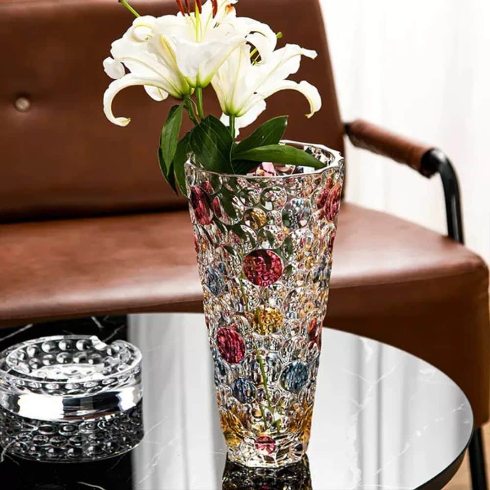 Bohemia Crystal Lisboa Mix Colour Flared Vase, 305mm, with vibrant multicolor glass and elegant shape, designed for decorative display.