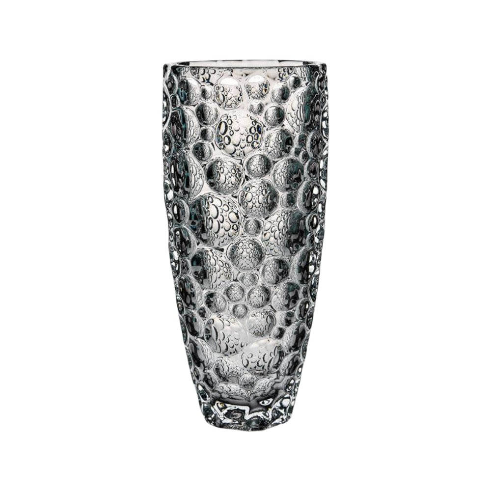 Bohemia Crystal Lisboa 350mm vase with elegant grey glass, showcasing a smooth, curved design and intricate detailing.