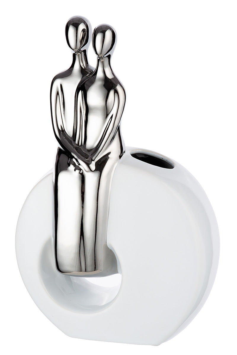 Pair of Gilde Liebe White vases, 27.5cm tall, with elegant curved design and glossy white finish.