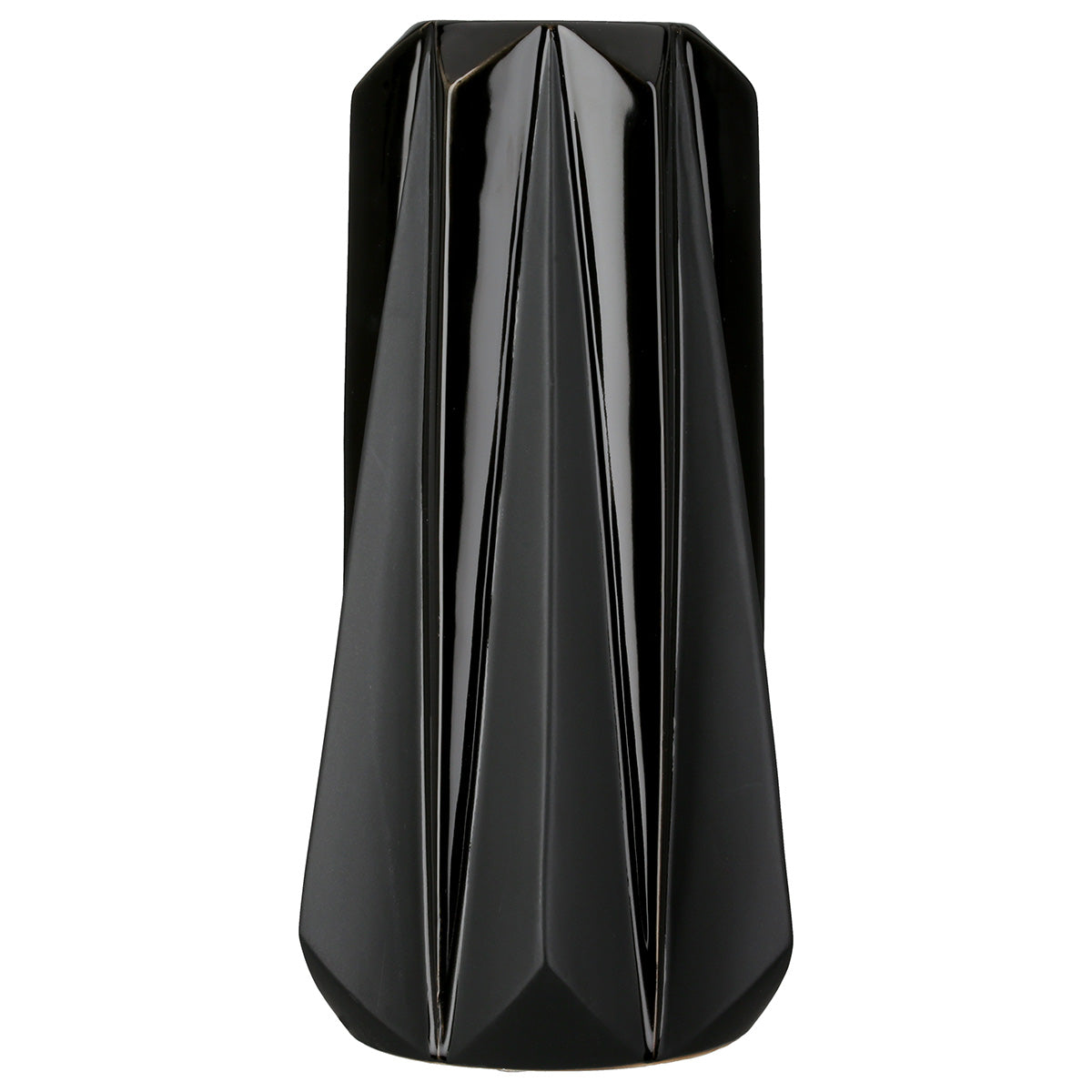 Black Gilde Conical Vase from Pantheon Ceramics, 30cm tall, with a sleek, modern design and smooth conical shape.
