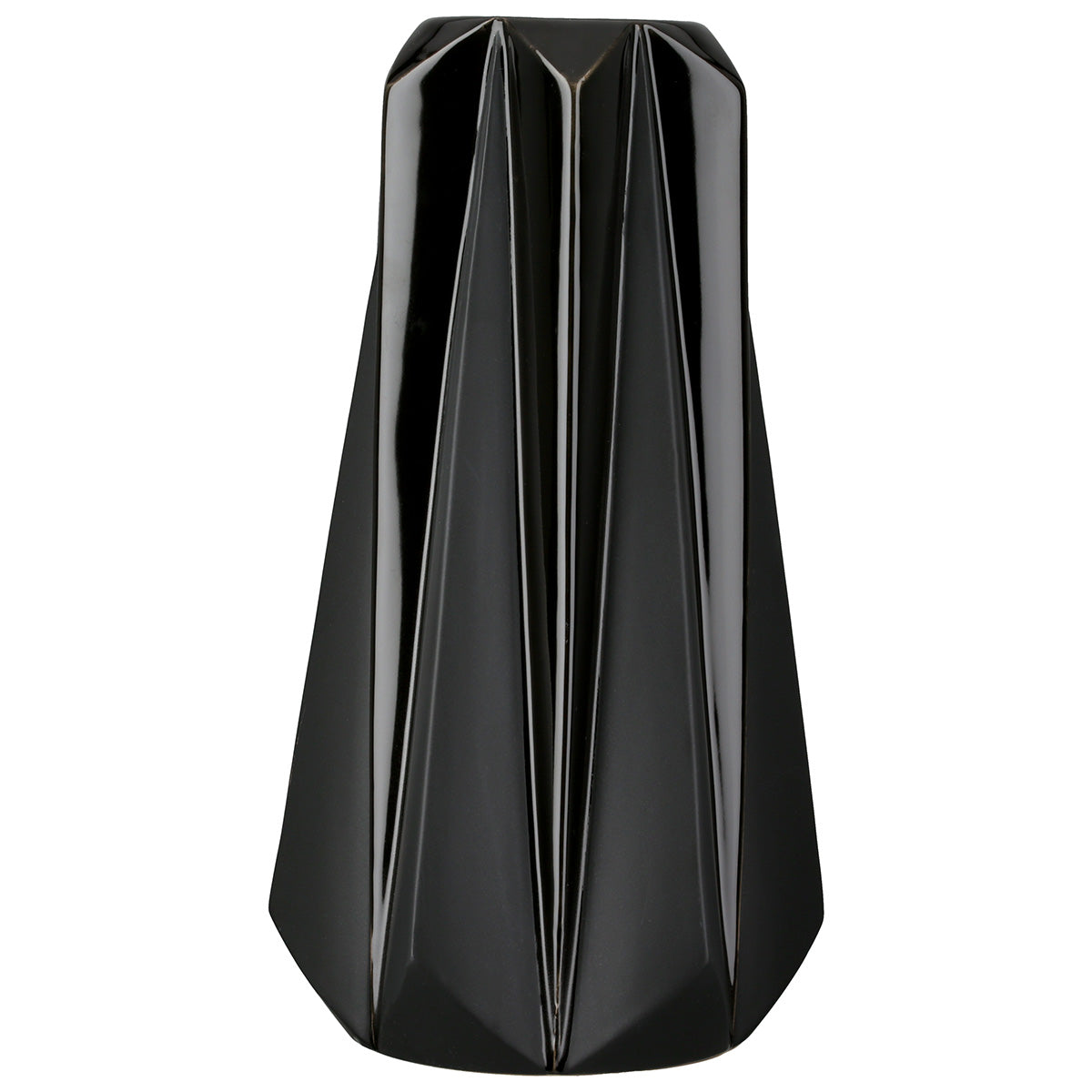 Black Gilde Pantheon conical ceramic vase, 30cm tall, with smooth tapered design and modern aesthetic.