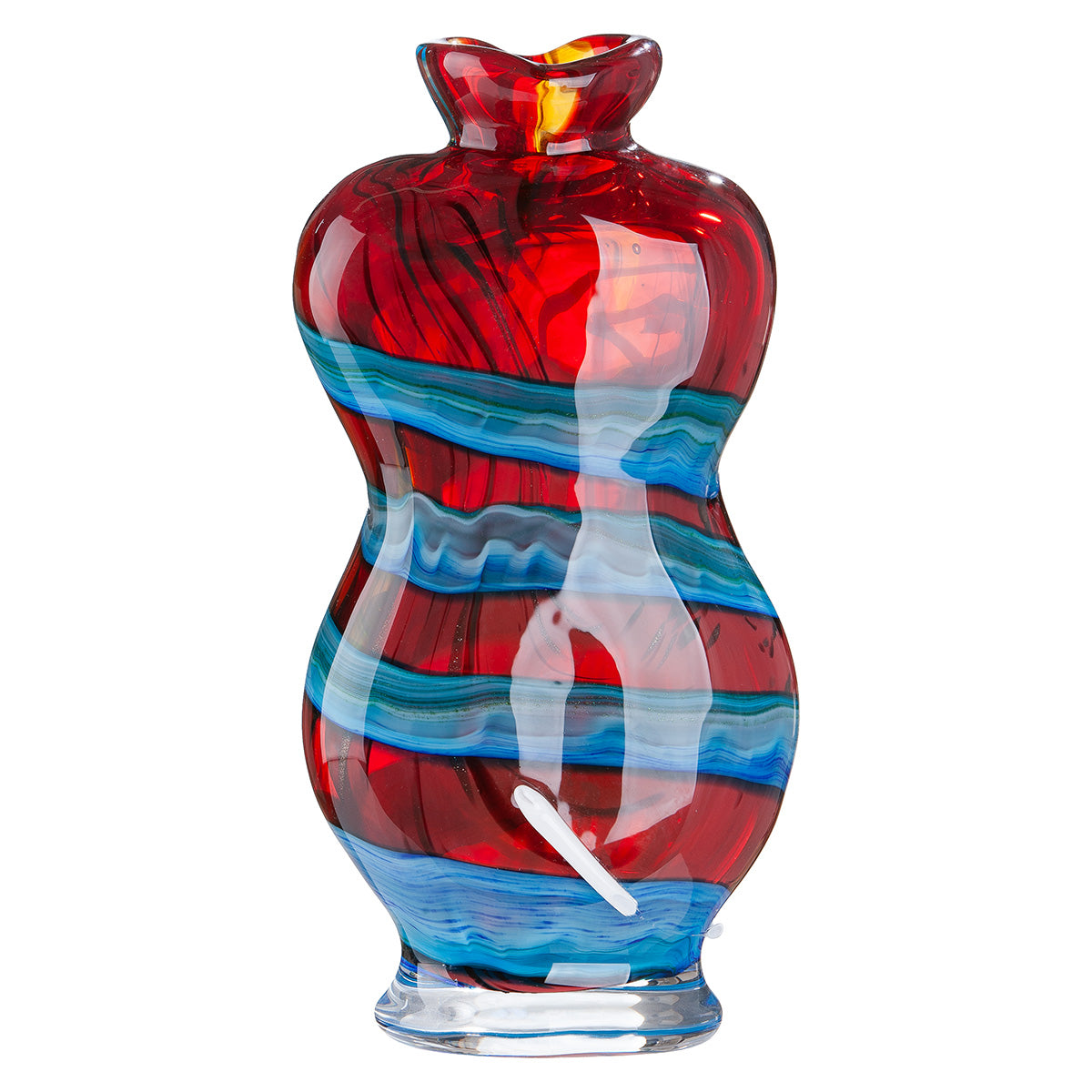 Gilde Blue and Red Glass Face Vase, 34cm tall, featuring artistic face design and vibrant color accents.