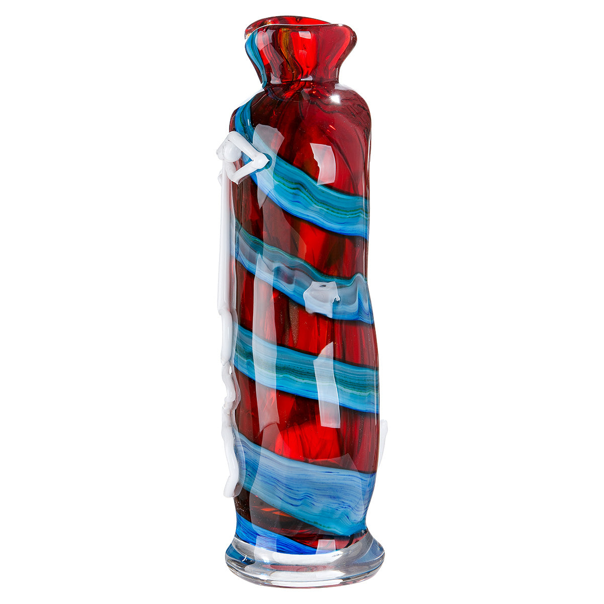 Blue and red Gilde Face Vase made of glass by Glassart Franco, 34cm tall with detailed facial features.