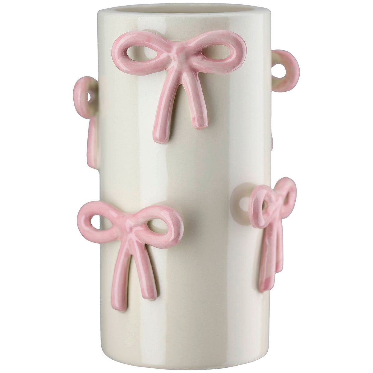 Cream ceramic Gilde Vase with bow loop design, 20.5cm tall, featuring elegant craftsmanship and a smooth finish.