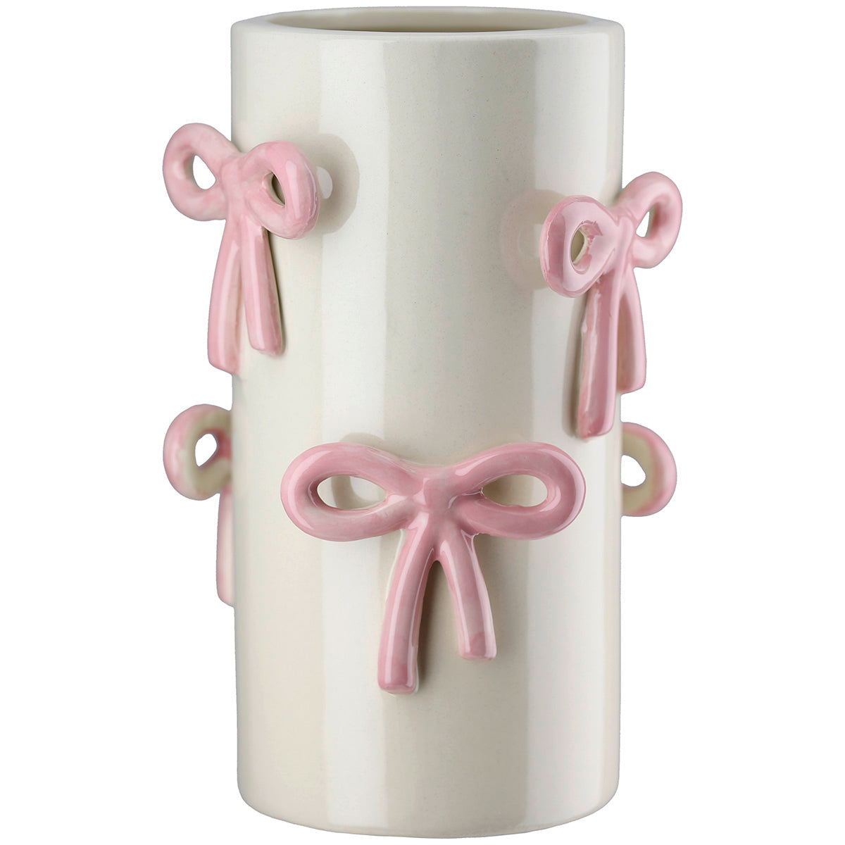 Cream ceramic Gilde vase with bow loop design, 20.5cm tall, featuring elegant craftsmanship and smooth finish.