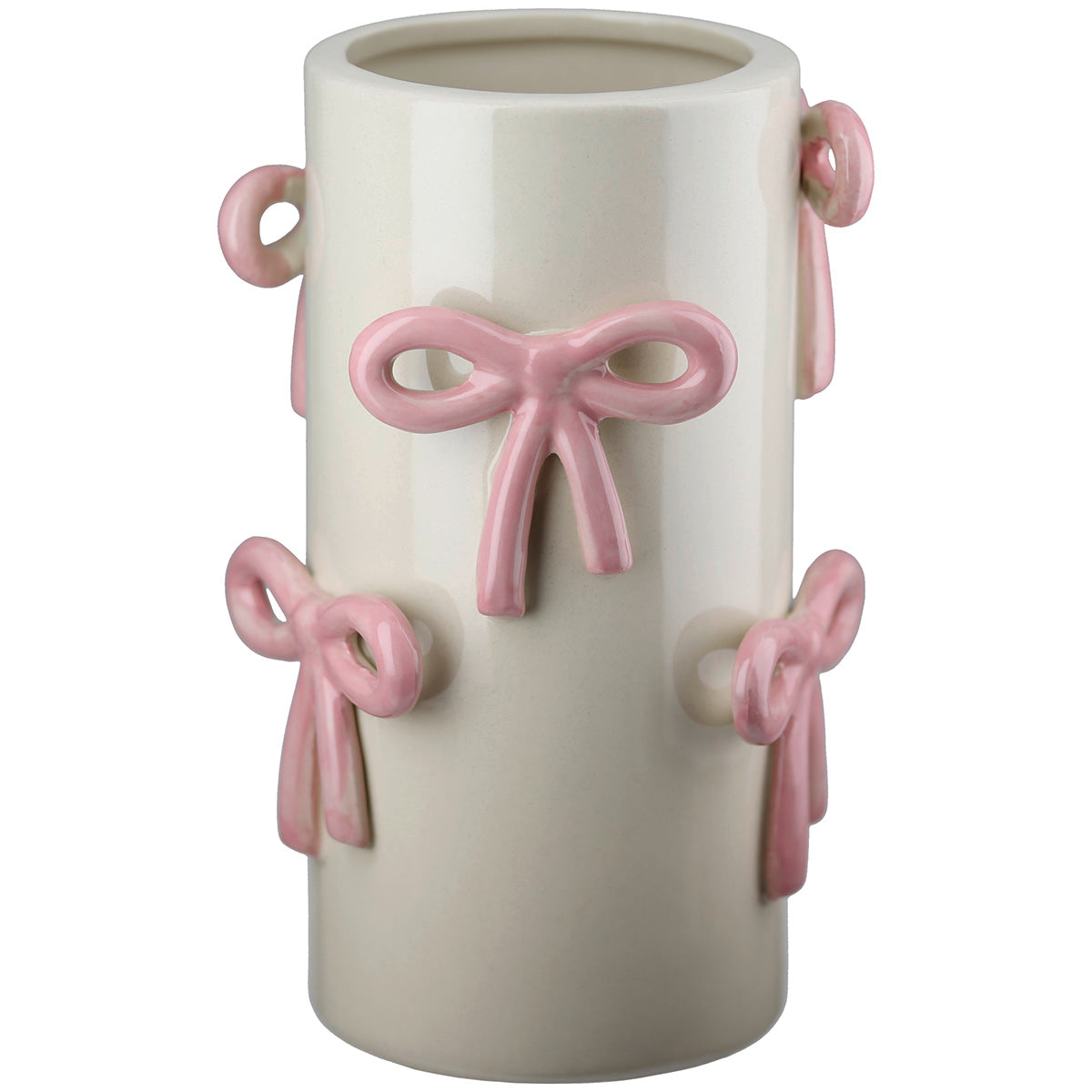 Cream ceramic Gilde vase with bow loop design, 20.5cm tall, featuring elegant craftsmanship and smooth finish.