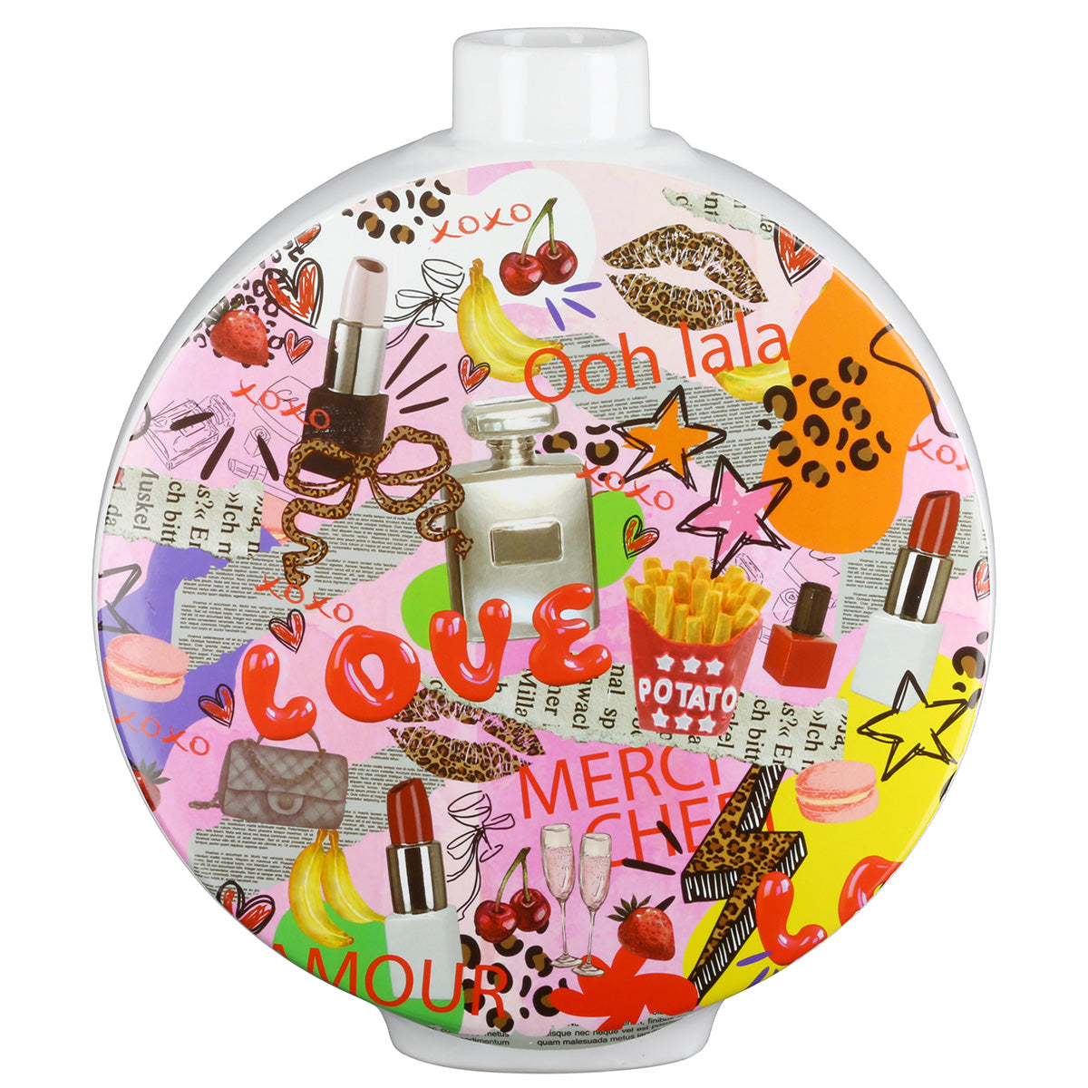 Gilde Lidded Vase Ooh Lala Popart ceramics with vibrant colorful design and glossy finish on a white background