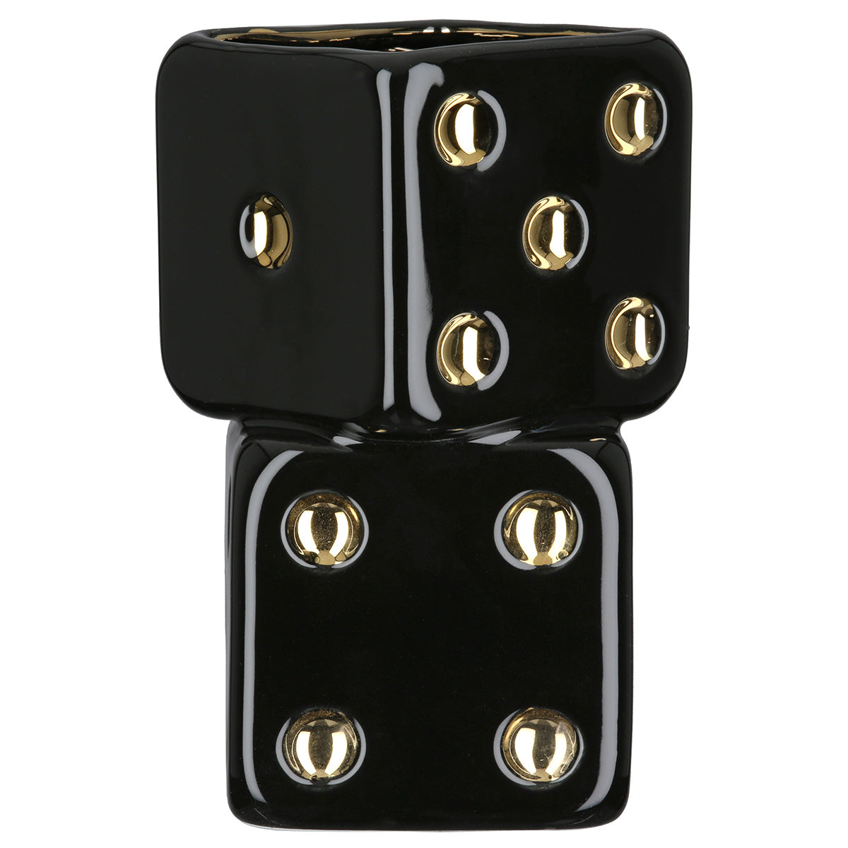 Black ceramic Gilde Gilde Vase Square Gioco Cube, 18.5cm tall, with a modern geometric design and glossy finish.