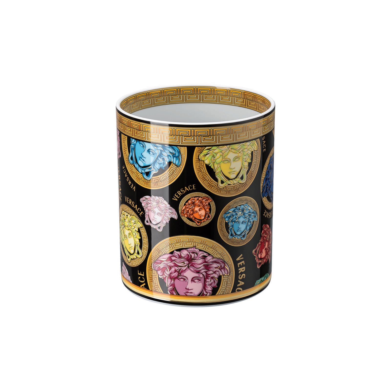 Versace Medusa Amplified Vase, 18cm tall, with detailed Medusa design and vibrant colors, made of high-quality ceramic.