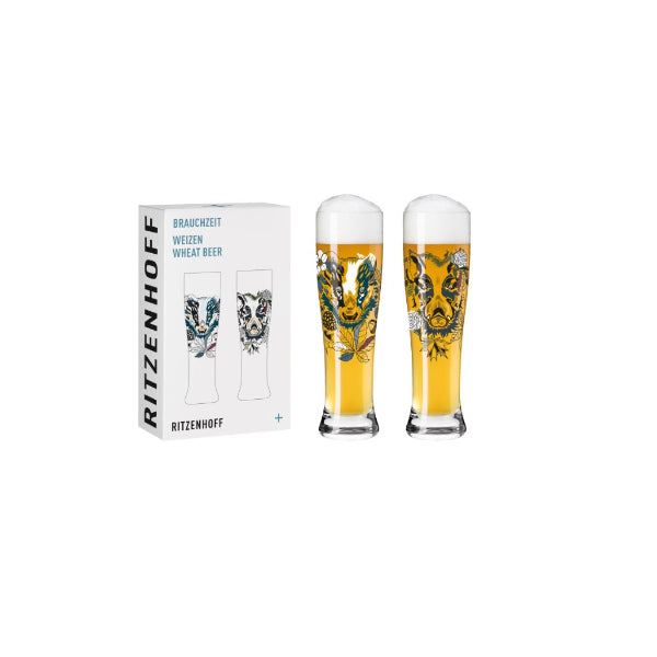 Ritzenhoff RITZ Wheat Beer Usage Time #4 Mohr set with four decorative beer glass markers on a white background