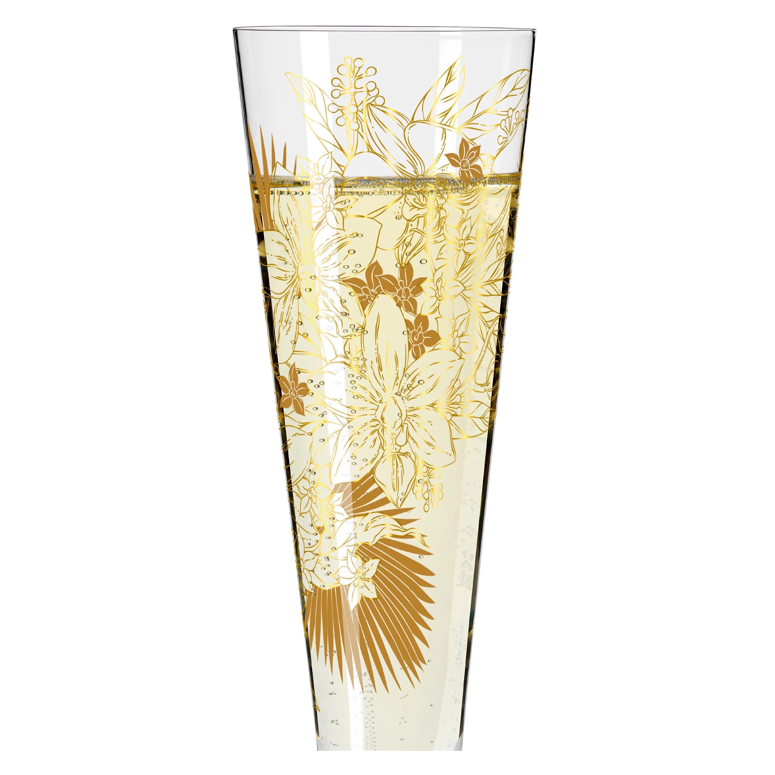 Ritzenhoff Champagne Champus Goldnacht #32 M.Enterrios glass featuring gold and intricate design for celebratory occasions.