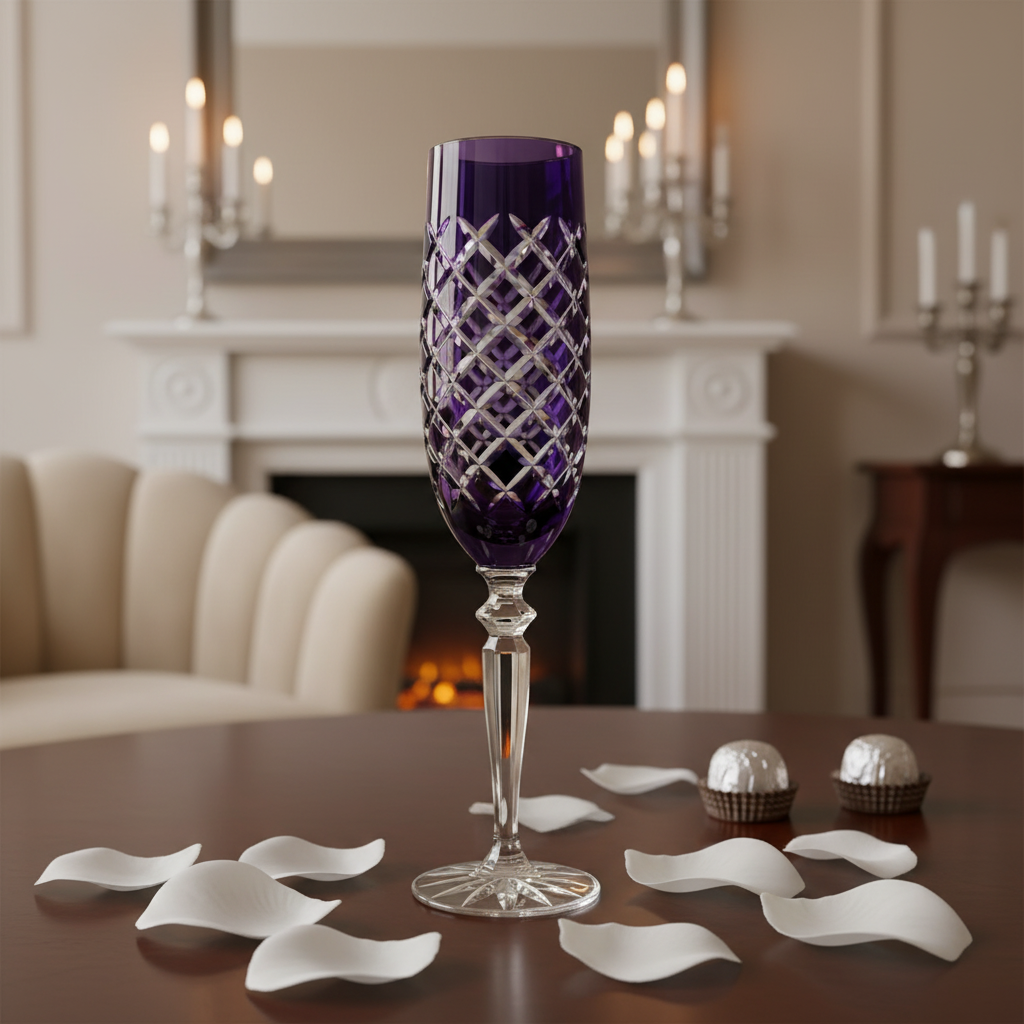 Kolglass Julia violet champagne flute with 150ml capacity, elegant glassware for special occasions