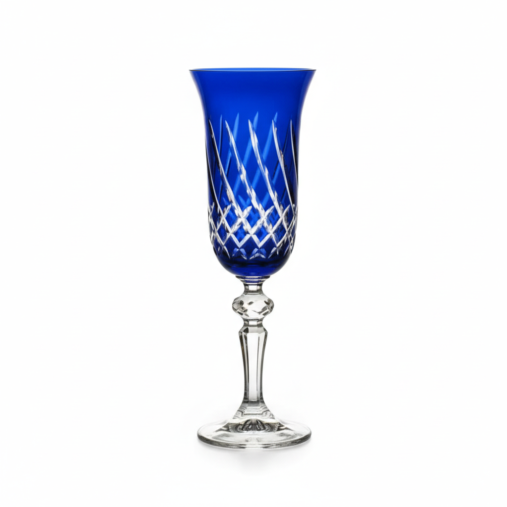 Blue Kolglass Julia Champagne flute with 150ml capacity, clear glass and elegant design.