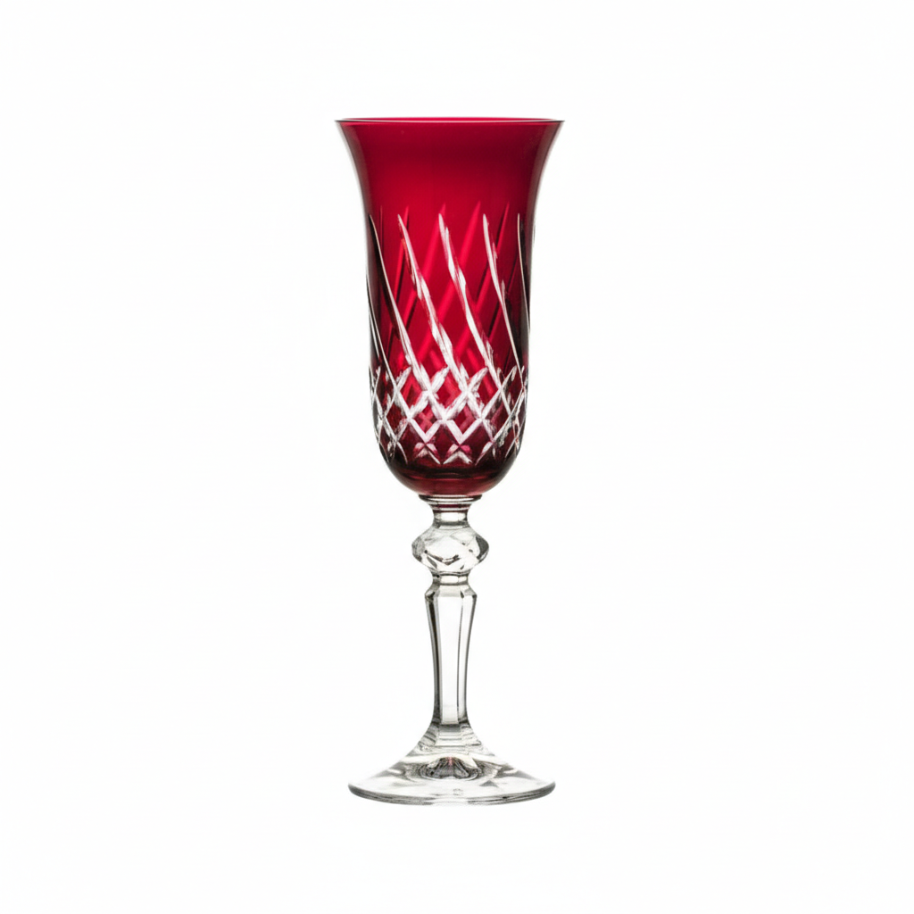 Kolglass Julia Ruby Champagne Flute 150ml, elegant glass with ruby red color, perfect for celebratory drinks.
