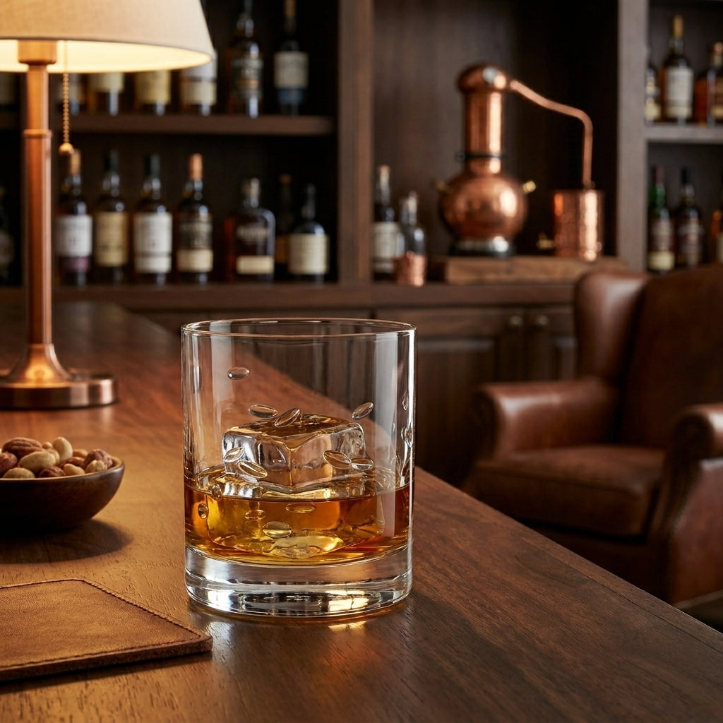 Set of four Bohemia Crystal Whisky Tumblers with drop polish finish, each 280 ml capacity, showcasing elegant craftsmanship.