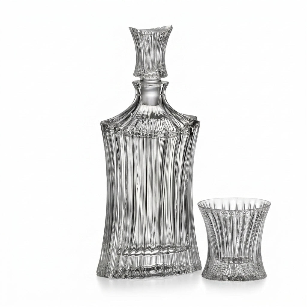 Elegant Bohemia Crystal Orcan decanter with intricate cut designs, showcasing its clear, polished glass craftsmanship.