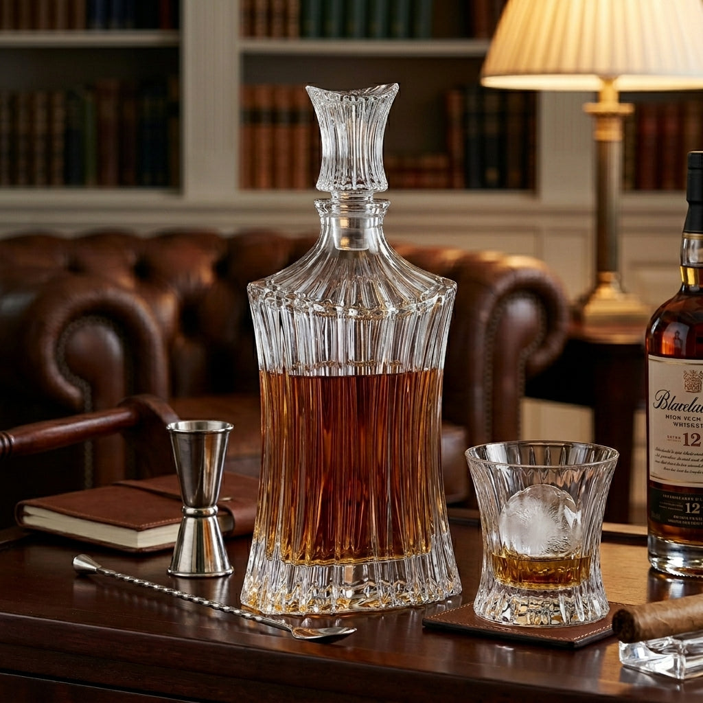 Bohemia Crystal Orcan decanter with a clear, elegant glass body and a rounded stopper, showcasing intricate crystal craftsmanship.