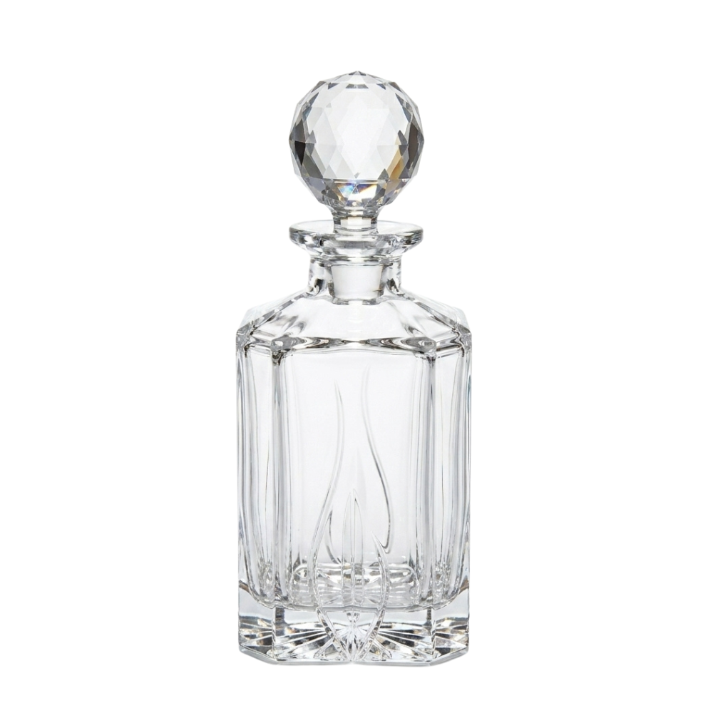 Bohemia Crystal Spirit Decanter Fiona Flame with intricate flame design and elegant glass stopper, ideal for spirits and decanting.