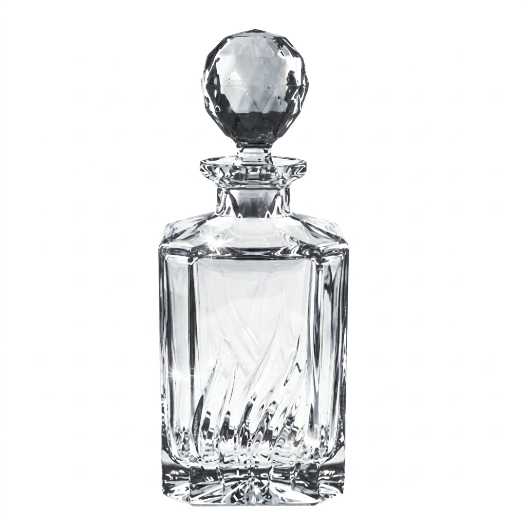 Bohemia Crystal Spirit Decanter Fiona Sway with elegant glass design and intricate crystal detailing on a reflective surface