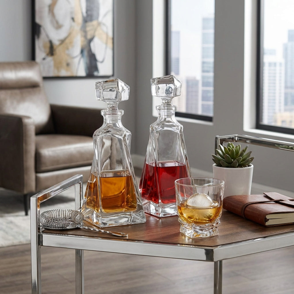 Bohemia Crystal Spirit Decanter Lovers 2-piece set with elegant glass decanter and matching glasses, showcasing intricate crystal craftsmanship.