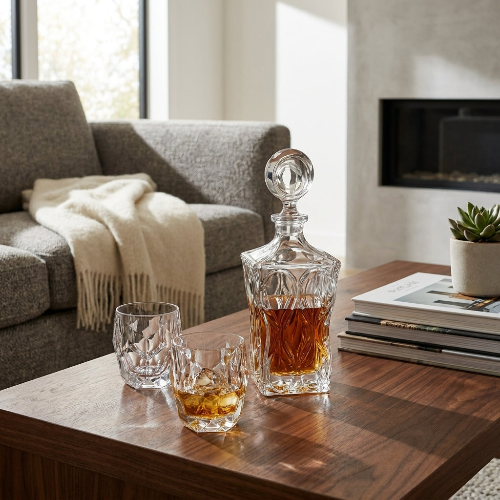 Bohemia Spirit Decanter Ocean 800ml made of crystal, featuring a clear, elegant design with a wide base and narrow neck.