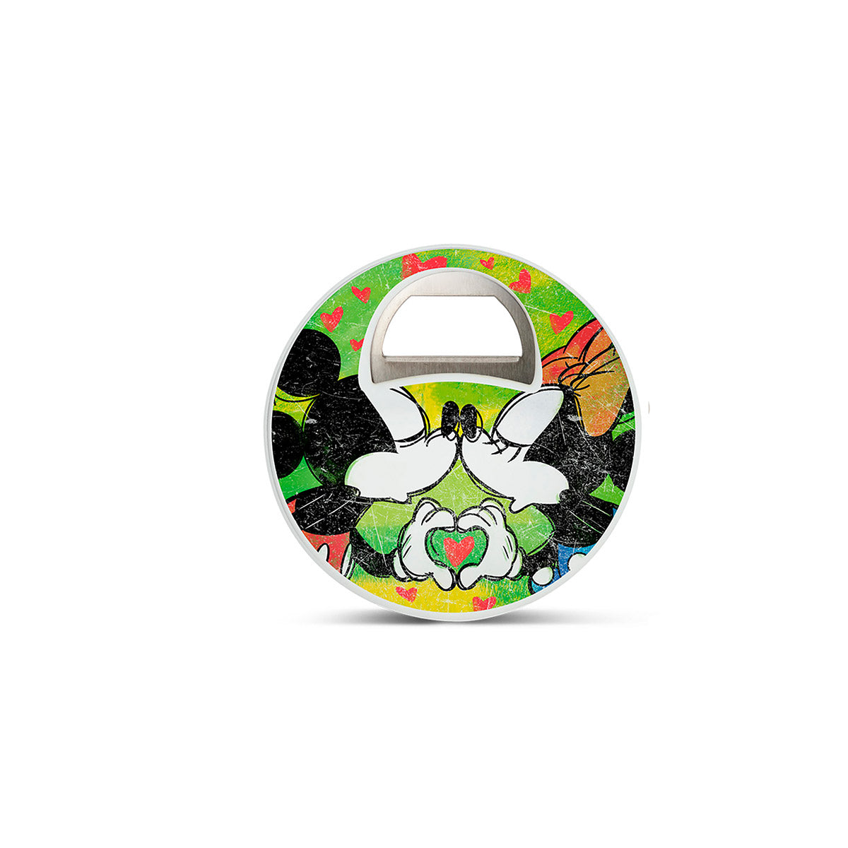Gilde Disney Mickey & Minnie bottle opener featuring colorful character designs and durable metal construction.