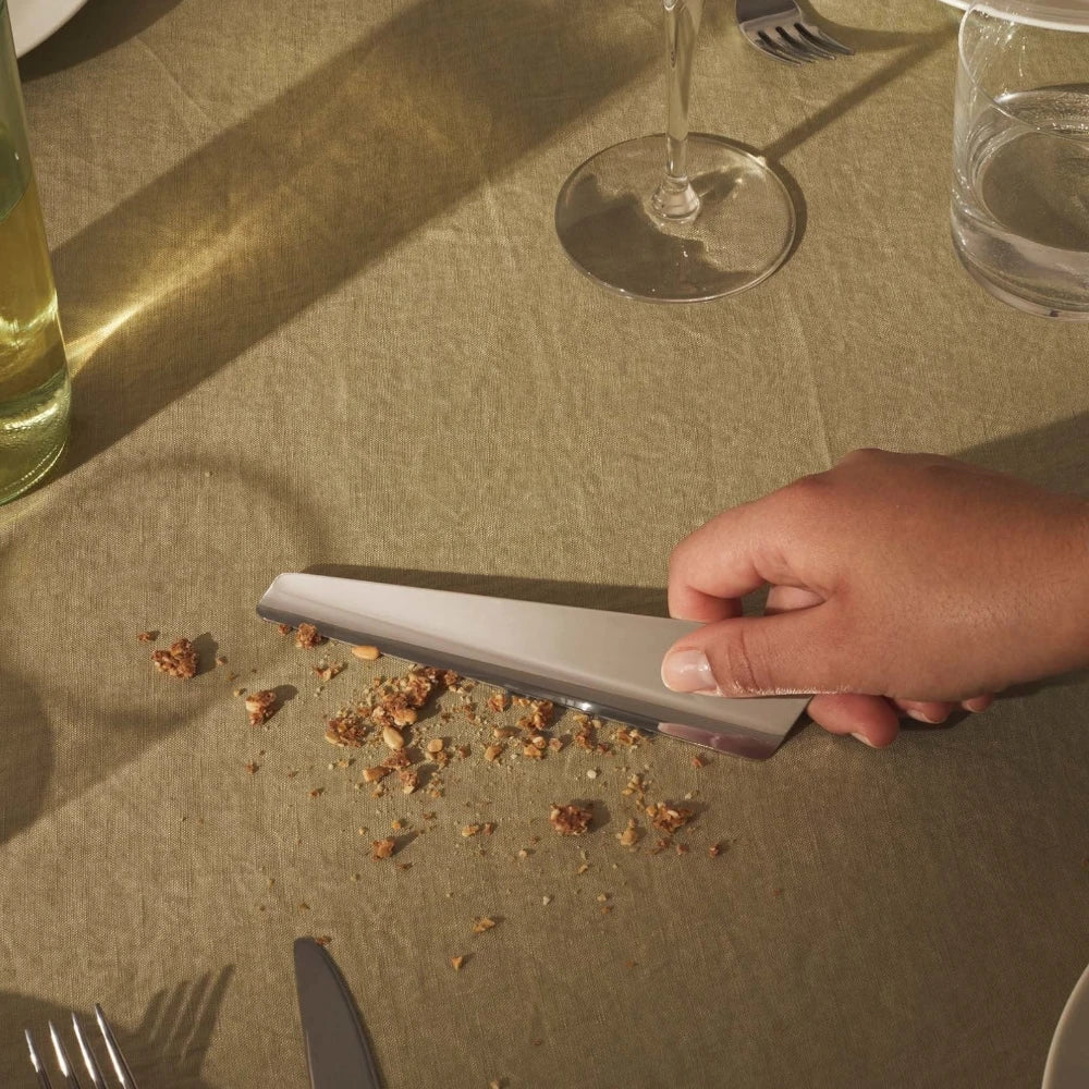 Alessi Ala Crumb Collector in stainless steel with a sleek, modern design, featuring a curved handle and efficient crumb collection surface.