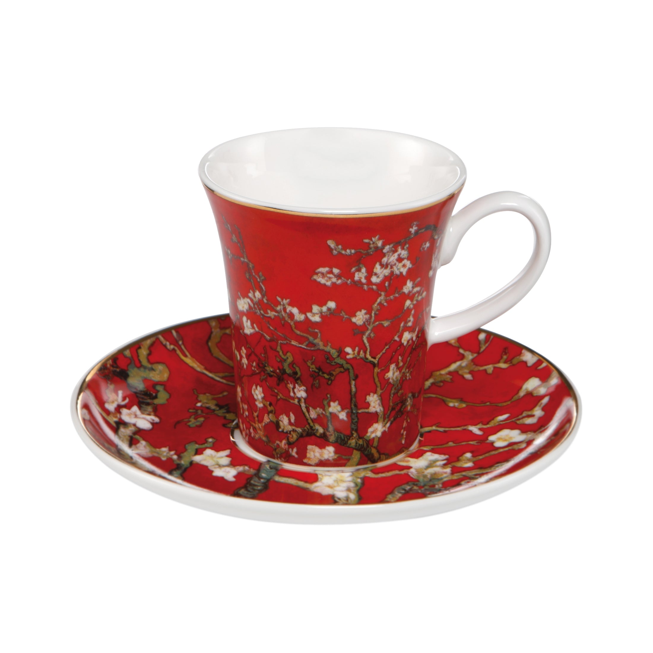 Goebel Espresso Cup and Saucer with Almond Tree Red design inspired by van Gogh, 100ml porcelain set.