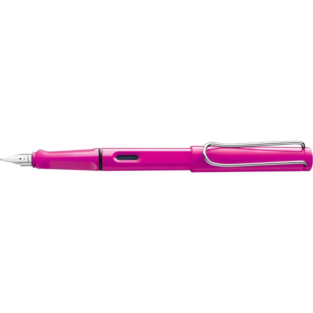 Lamy Safari Fountain Pen with blue body and silver accents, showcasing a smooth ink nib and ergonomic design.
