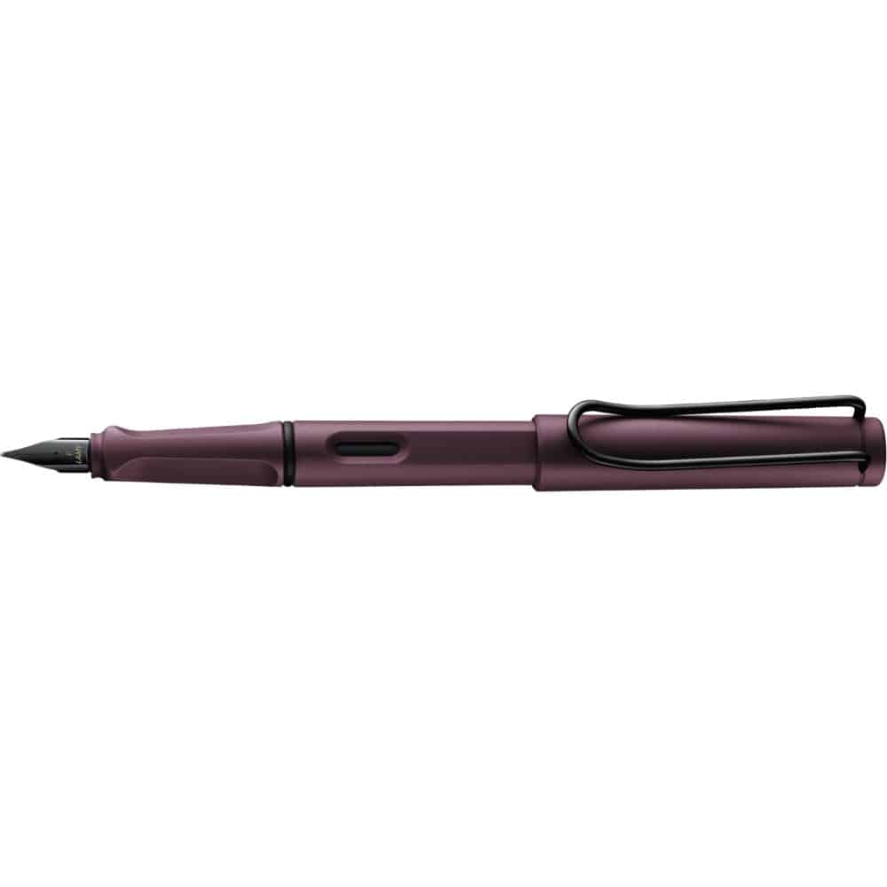 Lamy Safari fountain pen with green plastic body and stainless steel nib, ideal for everyday writing.