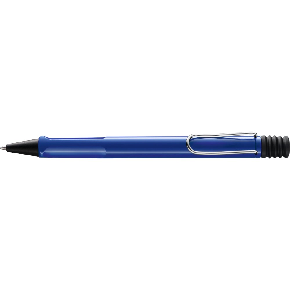 Lamy Safari ballpoint pen with a sleek design and ergonomic grip, featuring a blue ink pen tip and vibrant body.