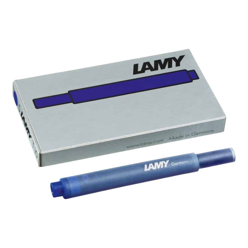 Lamy T10 ink cartridge for fountain pens, blue ink, compact and easy to install in compatible Lamy fountain pen models.