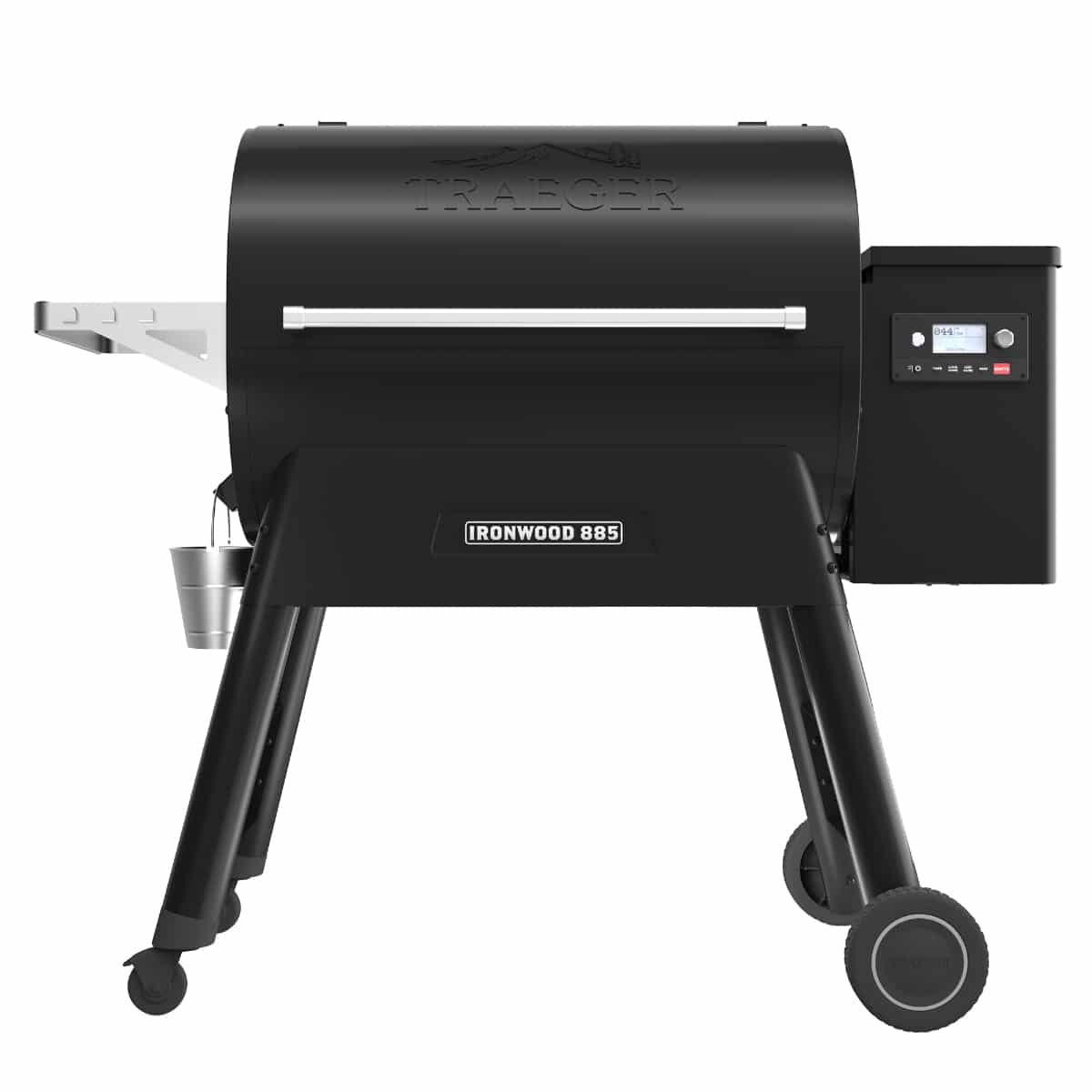 Traeger Ironwood 885 wood pellet grill with digital controller and stainless steel construction, ideal for outdoor cooking.