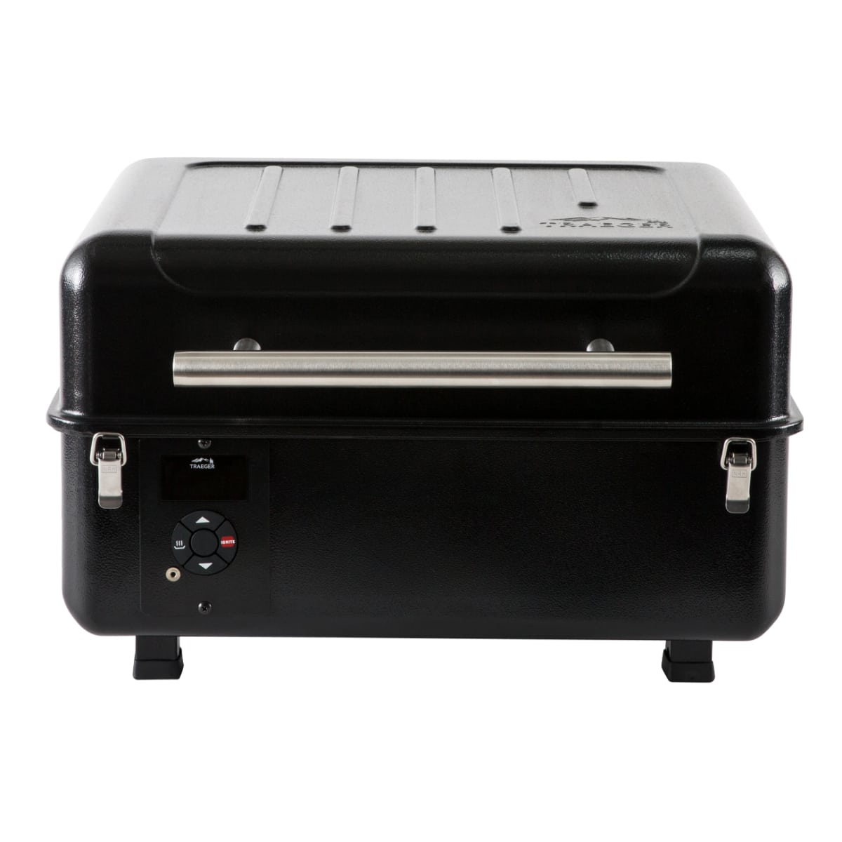 Traeger Ranger wood pellet grill with stainless steel lid and digital control panel ready for outdoor cooking.