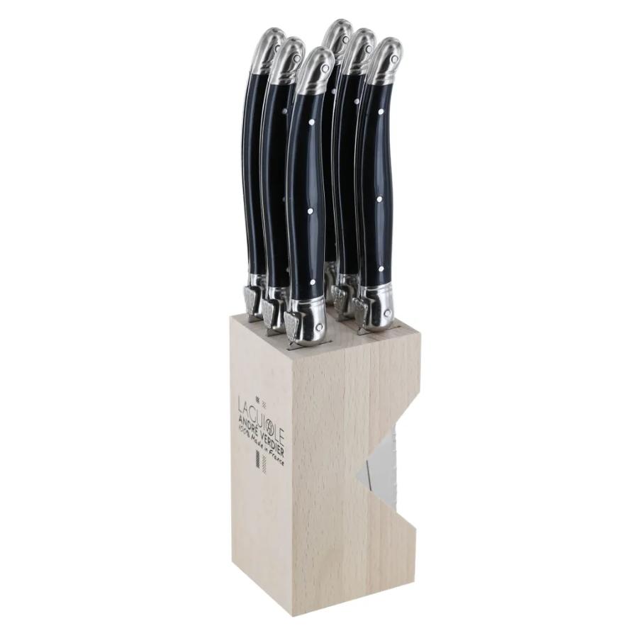 Andre Verdier Steak Knife Set with Wooden Stand, Set of 6 – Black -Verdier