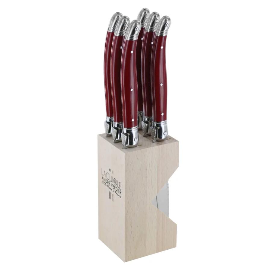 Andre Verdier Steak Knife Set with Wooden Stand, Set of 6 - Cherry Red -Verdier