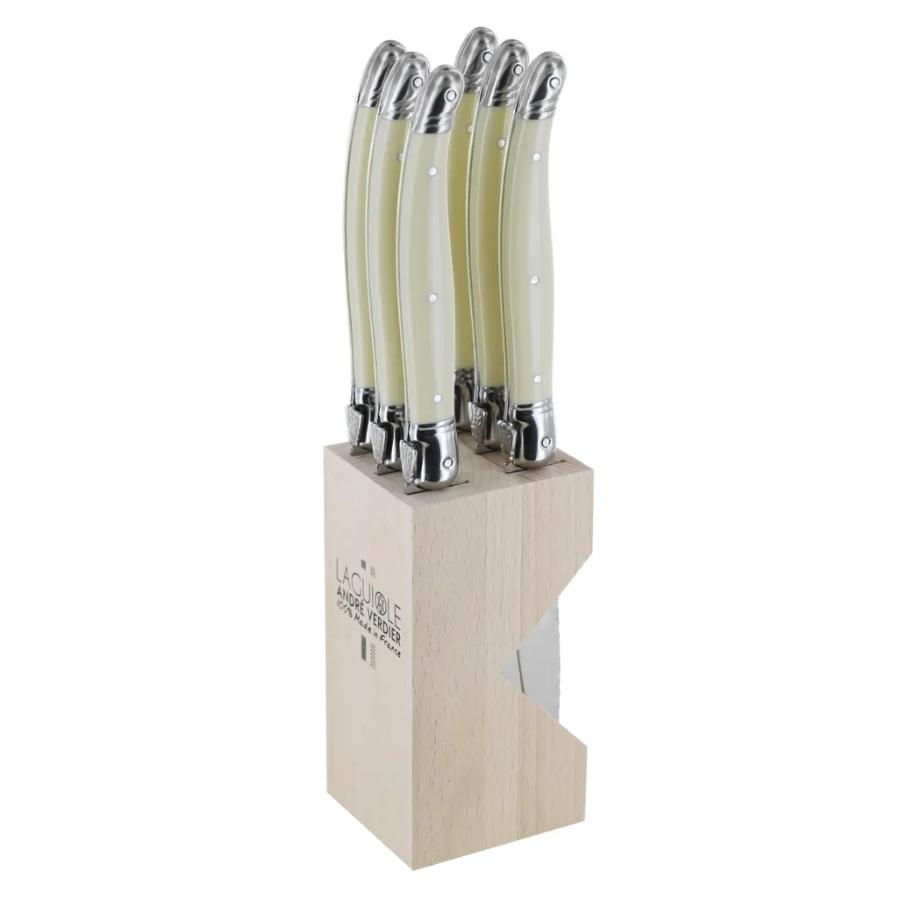 Andre Verdier Steak Knife Set with Wooden Stand, Set of 6 - Ivory -Verdier
