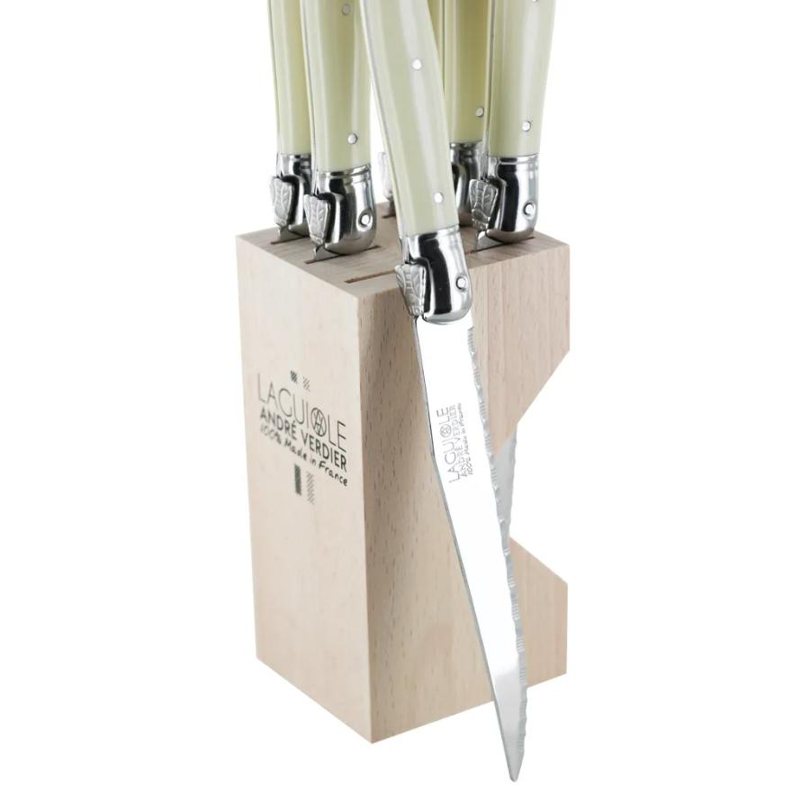 Andre Verdier Steak Knife Set with Wooden Stand, Set of 6 - Ivory -Verdier