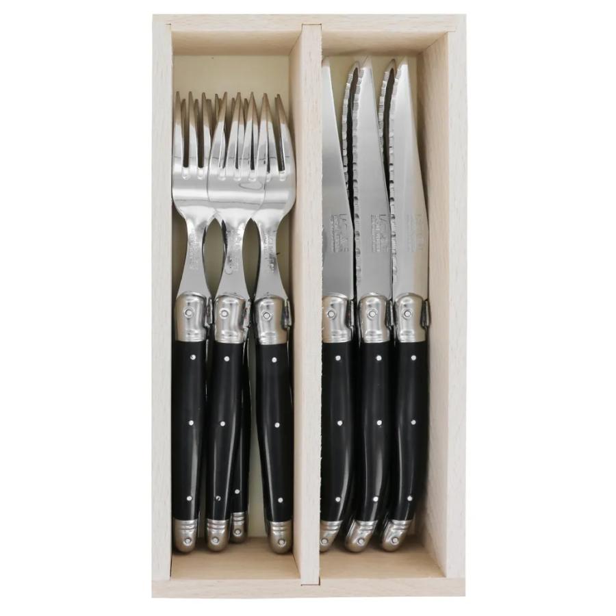 Andre Verdier Steak Knives & Forks Set - Black (12pc in wooden box) -Verdier