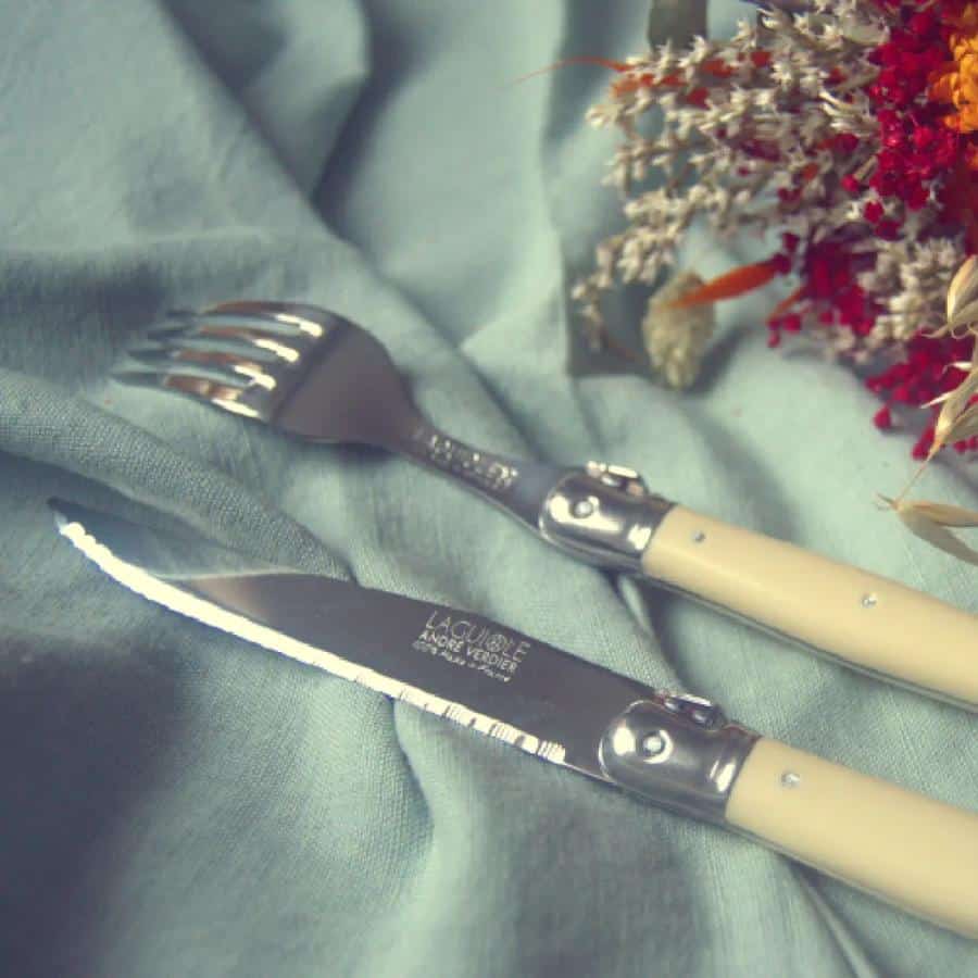 Andre Verdier Steak Knives & Forks Set - Ivory (12pc in wooden box) -Verdier