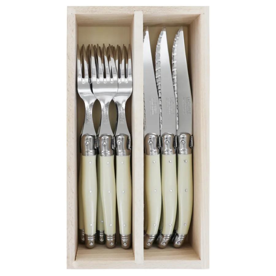Andre Verdier Steak Knives & Forks Set - Ivory (12pc in wooden box) -Verdier
